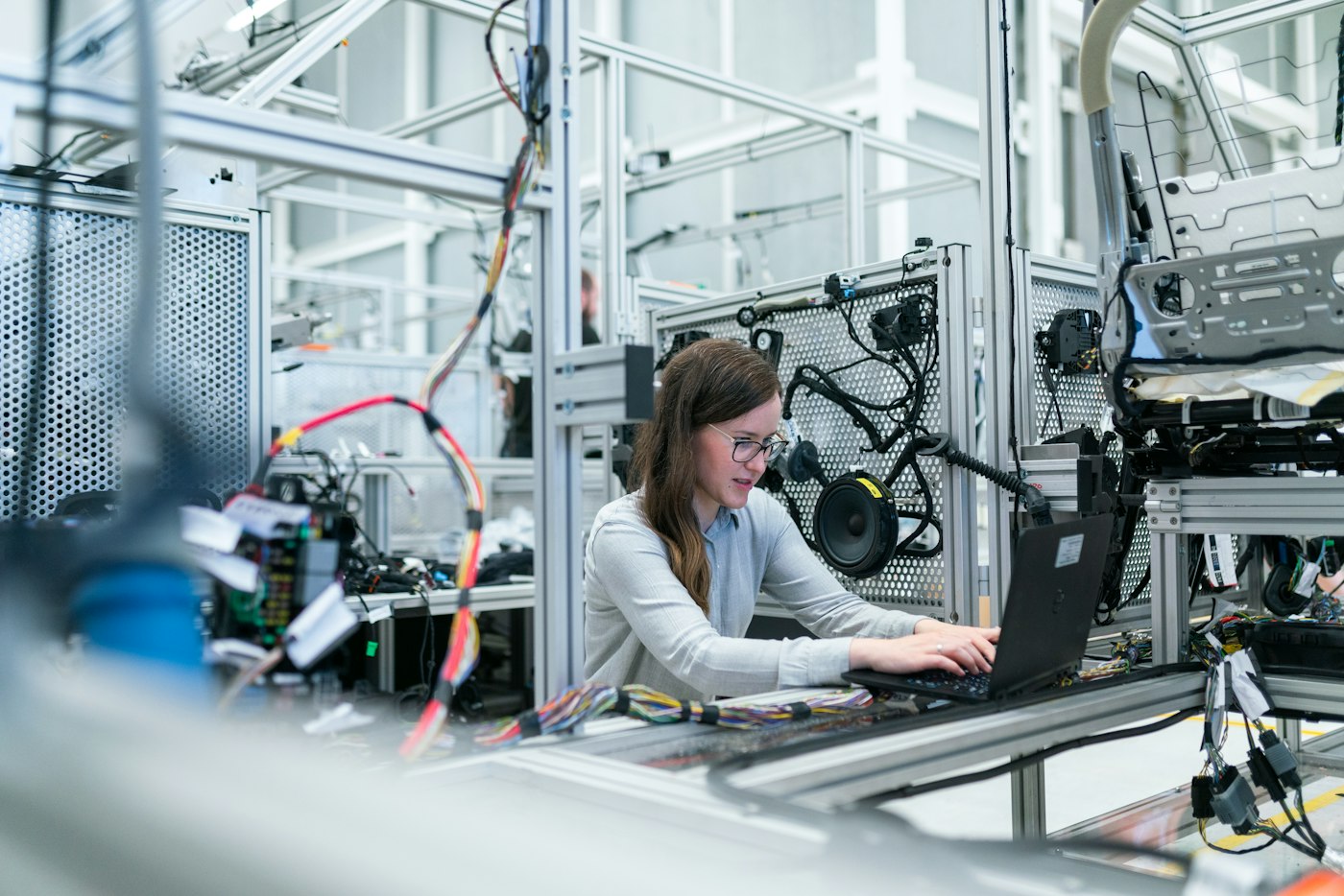 Engineer programming an automated test station