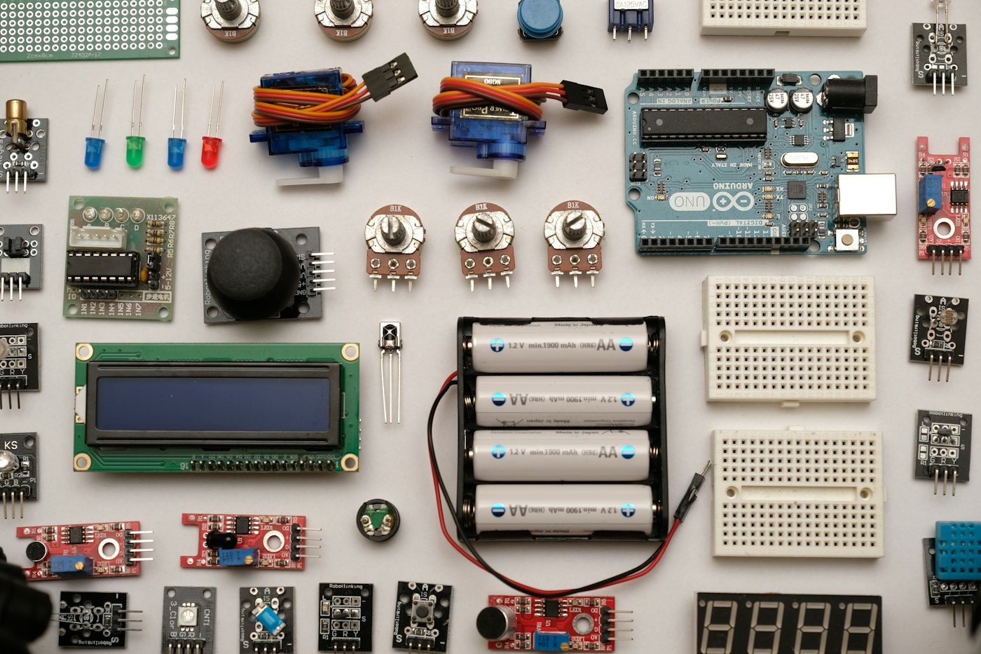 Assortment of electronic modules, sensors and components